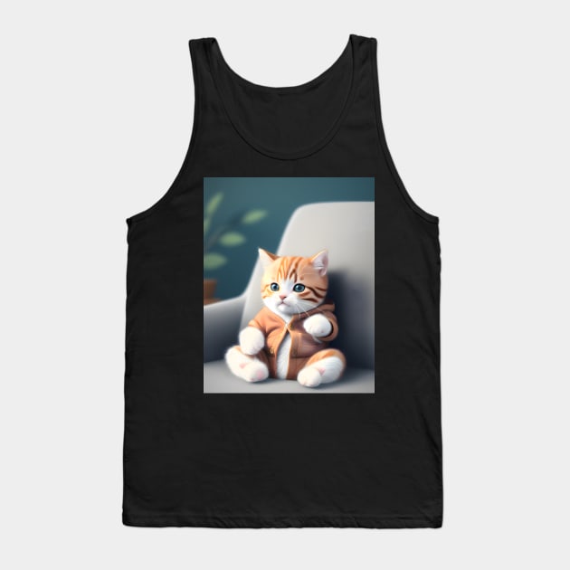 Adorable Cat Illustration - Modern Digital Art Tank Top by Ai-michiart